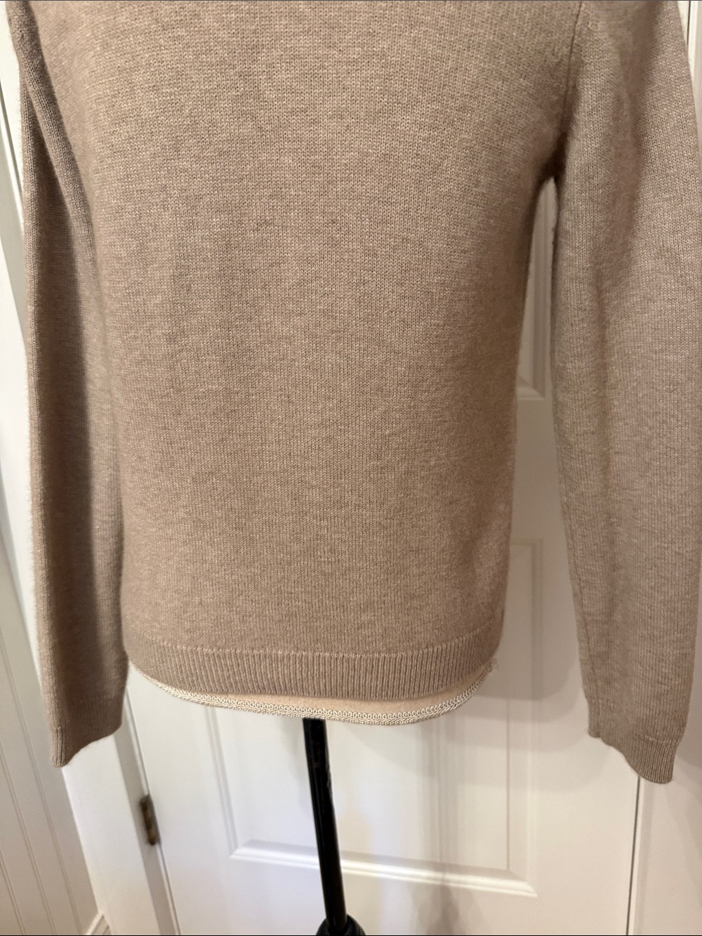 TORY BURCH SWEATER CREWNECK TAN WITH SILK SCARF LONG SLEEVE SIZE S - Picture 6 of 14